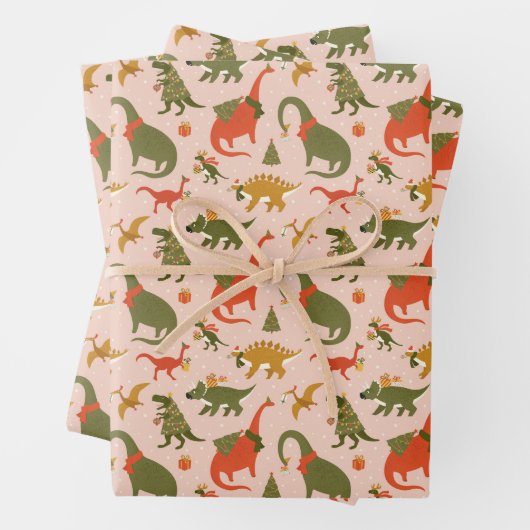 Festliche Dinosaurier Weihnachtsbaum Urlaubsmuster Geschenkpapier Set (Beispiel)