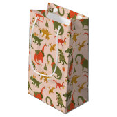 Festliche Dinosaurier Weihnachtsbaum Urlaubsmuster Kleine Geschenktüte (Rückseite Schrägansicht)