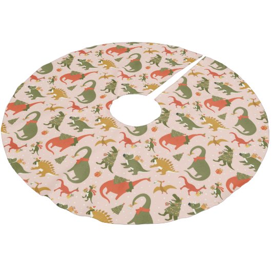Festliche Dinosaurier Weihnachtsbaum Urlaubsmuster Polyester Weihnachtsbaumdecke (Schrägansicht)