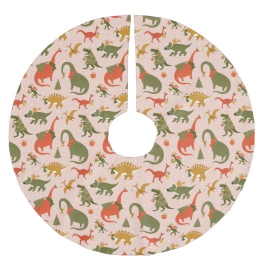 Festliche Dinosaurier Weihnachtsbaum Urlaubsmuster Polyester Weihnachtsbaumdecke (Vorderseite)