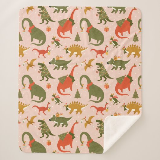 Festliche Dinosaurier Weihnachtsbaum Urlaubsmuster Sherpadecke (Vorderseite)