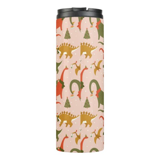 Festliche Dinosaurier Weihnachtsbaum Urlaubsmuster Thermosbecher (Rückseite)