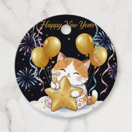 Festliche dreifarbige Katze feiert Silvester mit F Geschenkanhänger