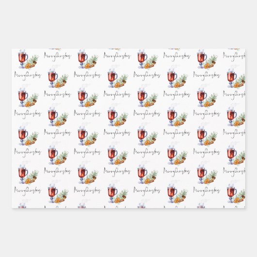Festliche Drinks Strumpf Frohe Weihnachtsschrift Geschenkpapier Set (Vorderseite)