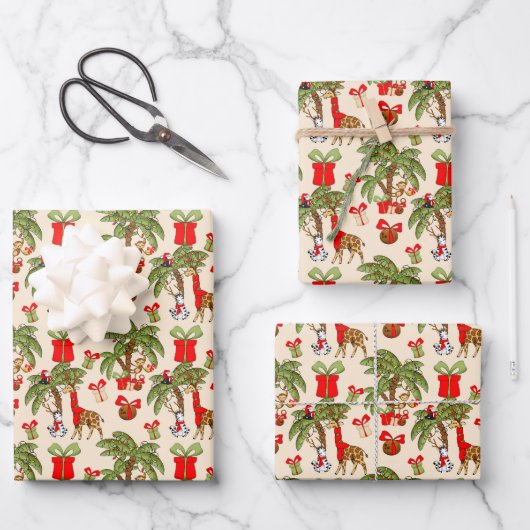 Festliche Dschungeltiere Party Weihnachten Geschenkpapier Set (Vorderseite)