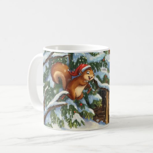 Festliche Eichhörnchen Winter-Tasse Kaffeetasse (Vorderseite Links)