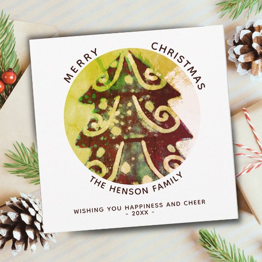 Festliche, einfache Weihnachtsbaumfamilie Feiertagskarte