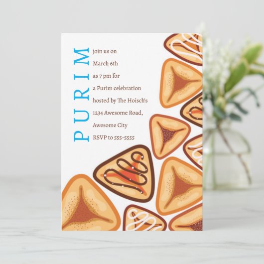 Festliche Einladung von Purim Hamentashen (Stehend Vorderseite)