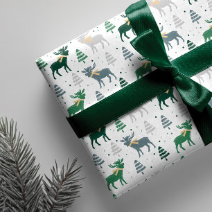 Festliche Elche, Bäume und Schnee-Weihnachtsmuste Geschenkpapier