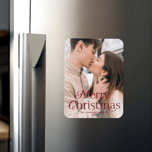 Festliche Elegance Burgundy Frohe Weihnachten Foto Magnet