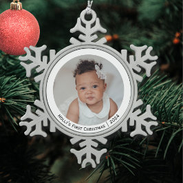 Festliche Elegant Foto Baby's First Christmas Schneeflocken Zinn-Ornament
