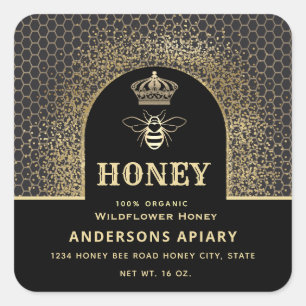 Festliche elegante, moderne Goldkönigin Honigdose Quadratischer Aufkleber