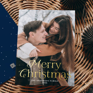 Festliche Eleganz Frohe Weihnachten Navy Foto Folien Feiertagskarte