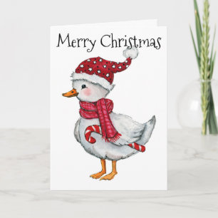 Festliche Ente mit Weihnachtsmannmütze Feiertagskarte