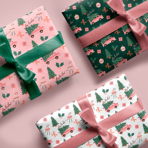 Festliche Fala Weihnachtsbaum Vintag Pink Retro Va Geschenkpapier Set