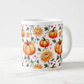 Festliche Fall Pumpkins und Chrysanthemen Jumbo-Tasse (Vorderseite Rechts)