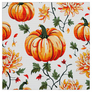 Festliche Fall Pumpkins und Chrysanthemen Stoff
