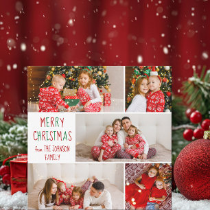 Festliche Familie 5 Foto Rot Grün Frohe Weihnachte Feiertagskarte