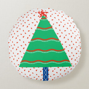 Festliche farbenfrohe Patchwork-Weihnachtsbaum Rundes Kissen