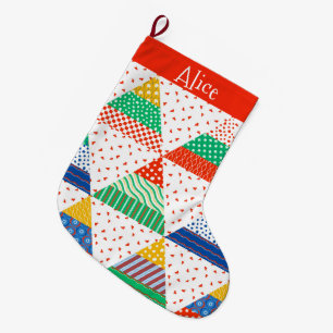 Festliche farbenfrohe Patchwork-Weihnachtsdreiecke Großer Weihnachtsstrumpf