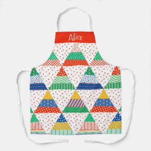 Festliche farbenfrohe Patchwork-Weihnachtsdreiecke Schürze