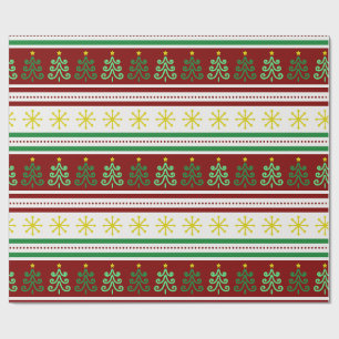 Festliche, farbenfrohe Weihnachtsbäume und Schneef Geschenkpapier