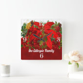 Festliche Feiertags-Poinsettias mit weißen Zahlen Quadratische Wanduhr (Zuhause)