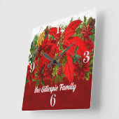 Festliche Feiertags-Poinsettias mit weißen Zahlen Quadratische Wanduhr (Winkel)