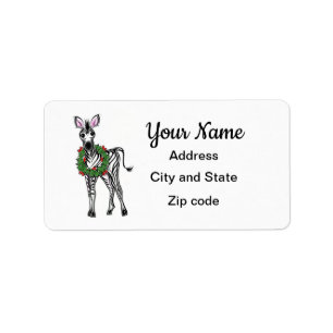 Festliche Feiertags-Zebra-Illustration, Stechpalme Adressaufkleber