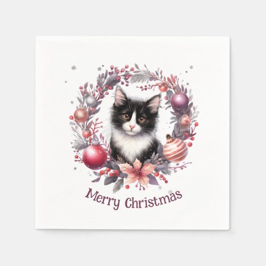 Festliche Feline im Urlaubskrez 3 - Serviette (Vorderseite)