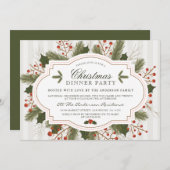 Festliche Feste, Pine & Holly Weihnachtsabend Part Einladung (Vorne/Hinten)