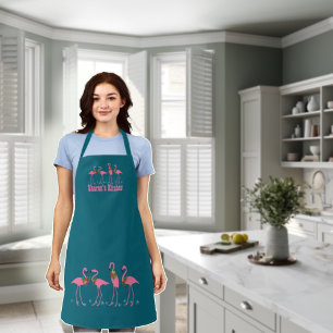 Festliche Flamingos Personalisiert Dunkles Teal Schürze