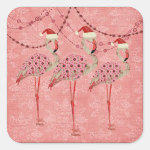 Festliche Flamingos Rosa Feiertags-Aufkleber Quadratischer Aufkleber