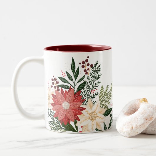 festliche Flora botanische Eleganz Zweifarbige Tasse (Mit Donut)