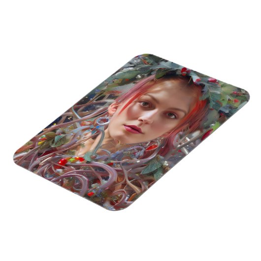Festliche Frau in Weihnachtsgarland verkleidet Magnet (Linke Seite)