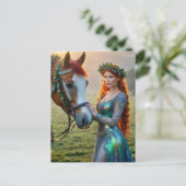 Festliche Frau und ihr Pferd Weihnachten Postkarte (Stehend Vorderseite)