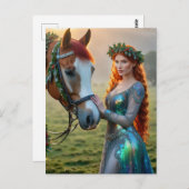 Festliche Frau und ihr Pferd Weihnachten Postkarte (Vorne/Hinten)