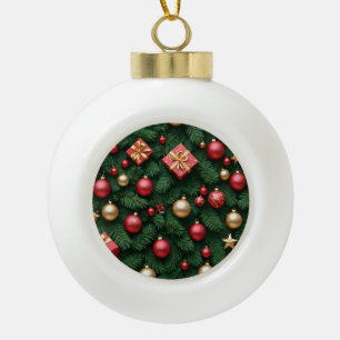 "Festliche Freude — Weihnachtszauber in Rot und Go Keramik Kugel-Ornament