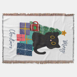 Festliche Frohe Weihnachten Niedlicher Black Cat K Decke