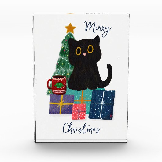 Festliche Frohe Weihnachten Niedlicher Black Cat K Fotoblock (Vorderseite)