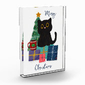Festliche Frohe Weihnachten Niedlicher Black Cat K Fotoblock (Links)