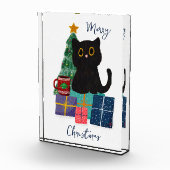 Festliche Frohe Weihnachten Niedlicher Black Cat K Fotoblock (Rechts)