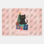 Festliche Frohe Weihnachten Niedlicher Black Cat K Geschenkpapier Set (Vorderseite)
