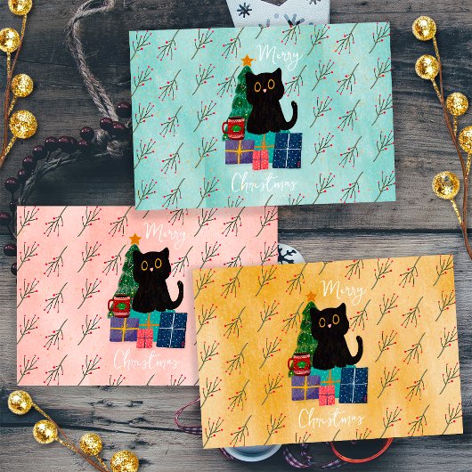 Festliche Frohe Weihnachten Niedlicher Black Cat K Geschenkpapier Set
