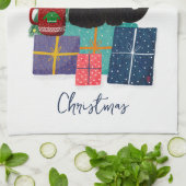 Festliche Frohe Weihnachten Niedlicher Black Cat K Geschirrtuch (Gefaltet)