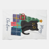 Festliche Frohe Weihnachten Niedlicher Black Cat K Geschirrtuch (Horizontal)