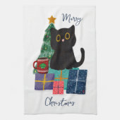 Festliche Frohe Weihnachten Niedlicher Black Cat K Geschirrtuch (Vertikal)