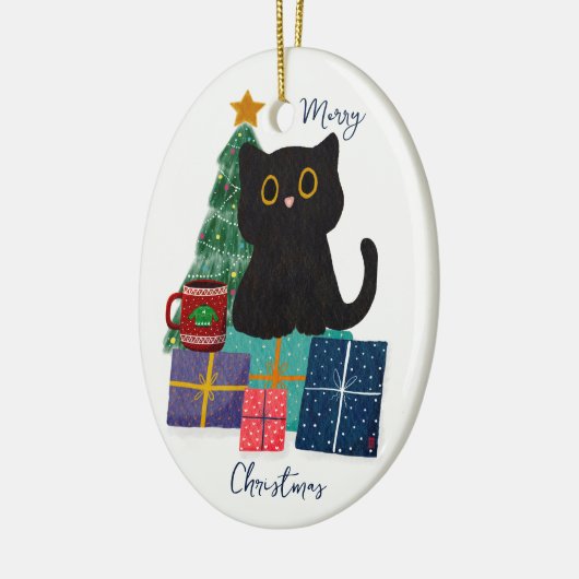 Festliche Frohe Weihnachten Niedlicher Black Cat K Keramik Ornament (Links)