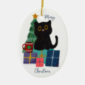 Festliche Frohe Weihnachten Niedlicher Black Cat K Keramik Ornament (Vorne)