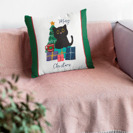 Festliche Frohe Weihnachten Niedlicher Black Cat K Kissen